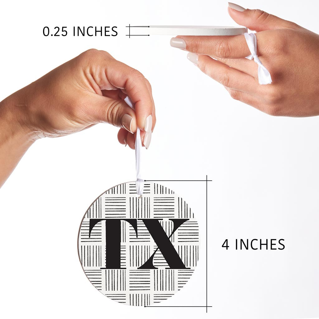 Black And White Abbreviated On White Texas | Wood Ornament | Eaches | Min 6