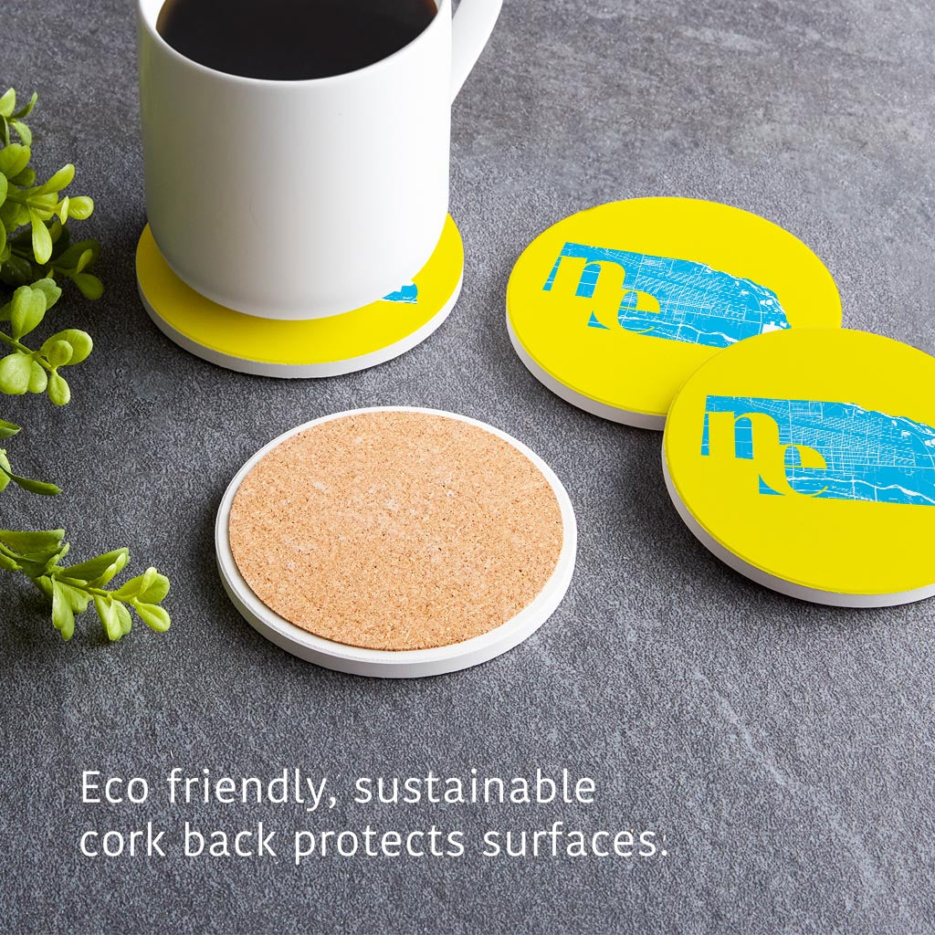 Bright Modern Abbreviated State Yellow Nebraska | Absorbent Coasters | Set of 4 | Min 2