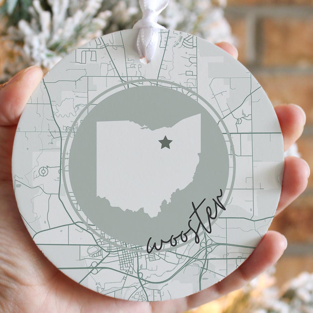 Vintage Groove State Star Map Ohio Wooster | Wood Ornament | Eaches | Min 6