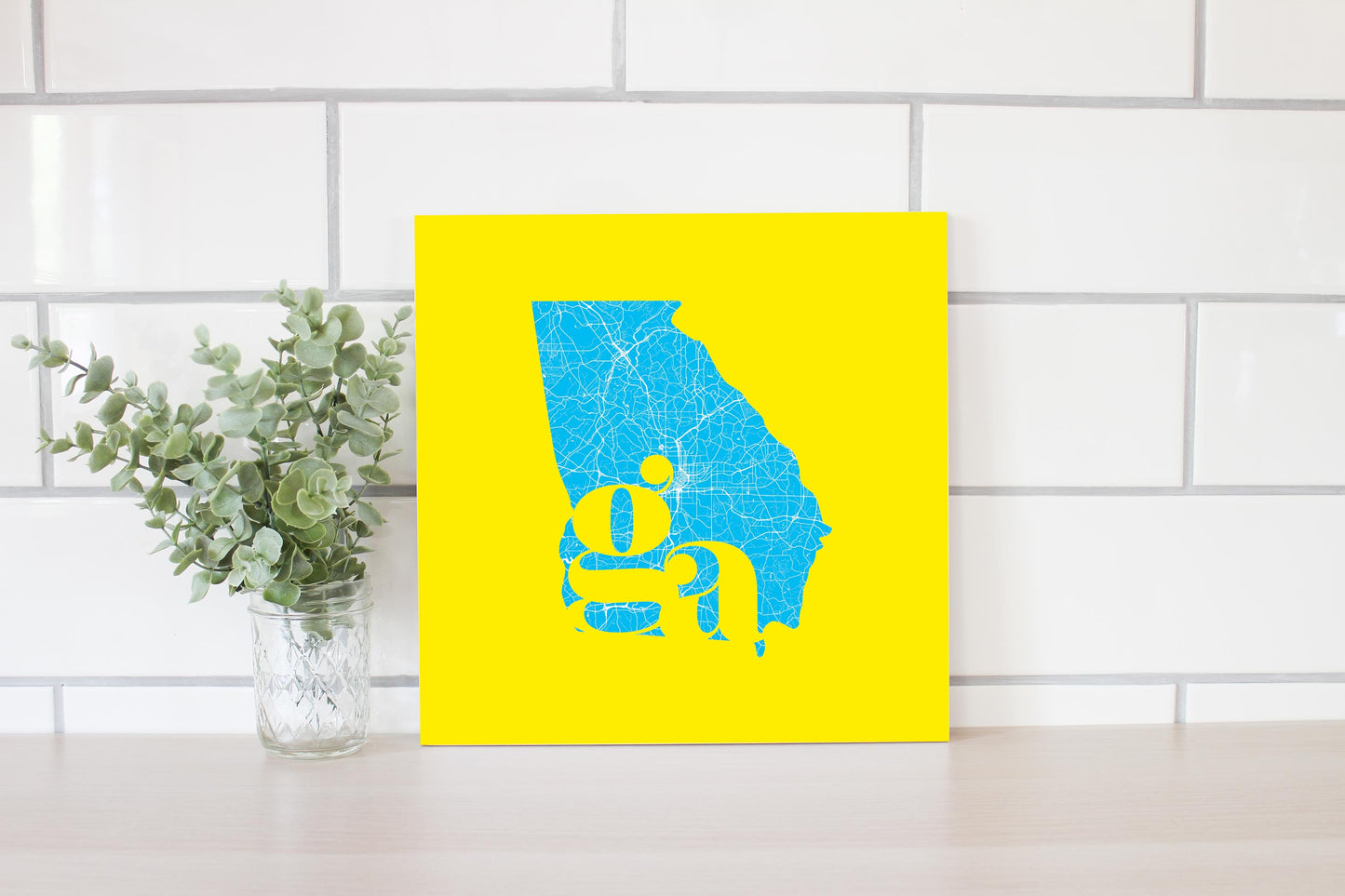 Bright Modern Abbreviated State Yellow Georgia | Wood Sign | Eaches | Min 2