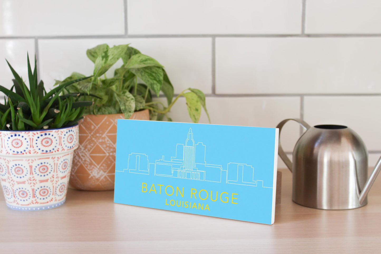 Minimalistic Blue And Gold Baton Rouge Skyline| Wood Sign | Eaches | Min 4
