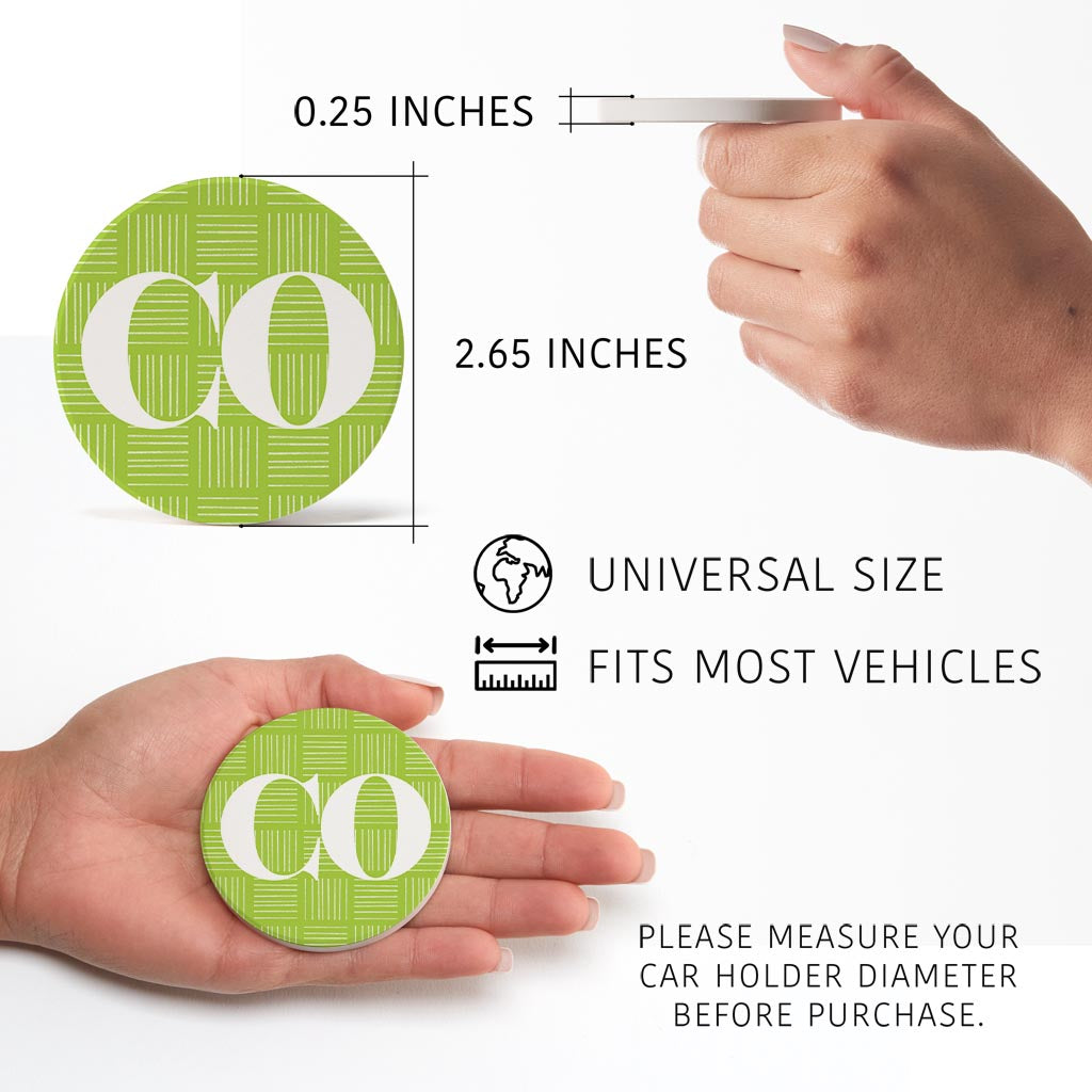 Bright Modern Abbreviated On Green Colorado| Absorbent Car Coasters | Set of 2 | Min 4