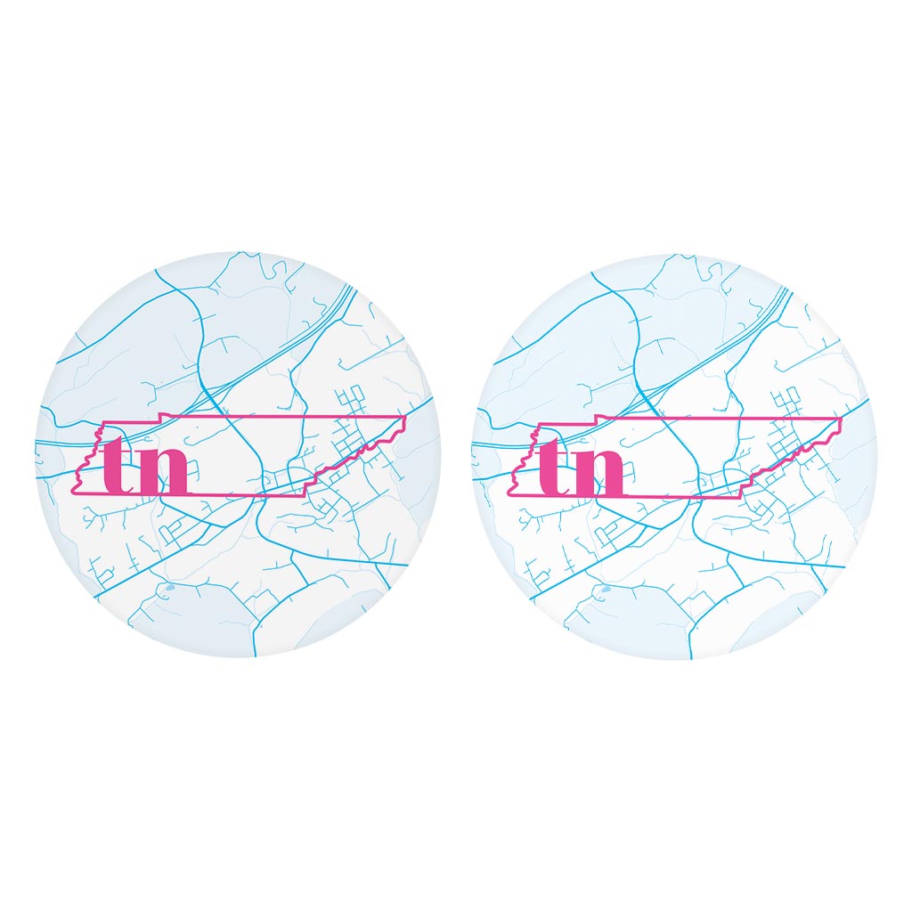 Bright Modern Abbreviated State Map Blue Tennessee Blountville | Absorbent Car Coasters | Set of 2 | Min 4