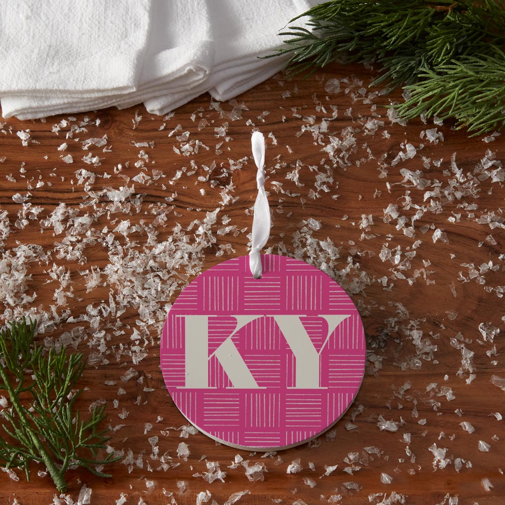 Bright Modern Abbreviated On Pink Kentucky | Wood Ornament | Eaches | Min 6