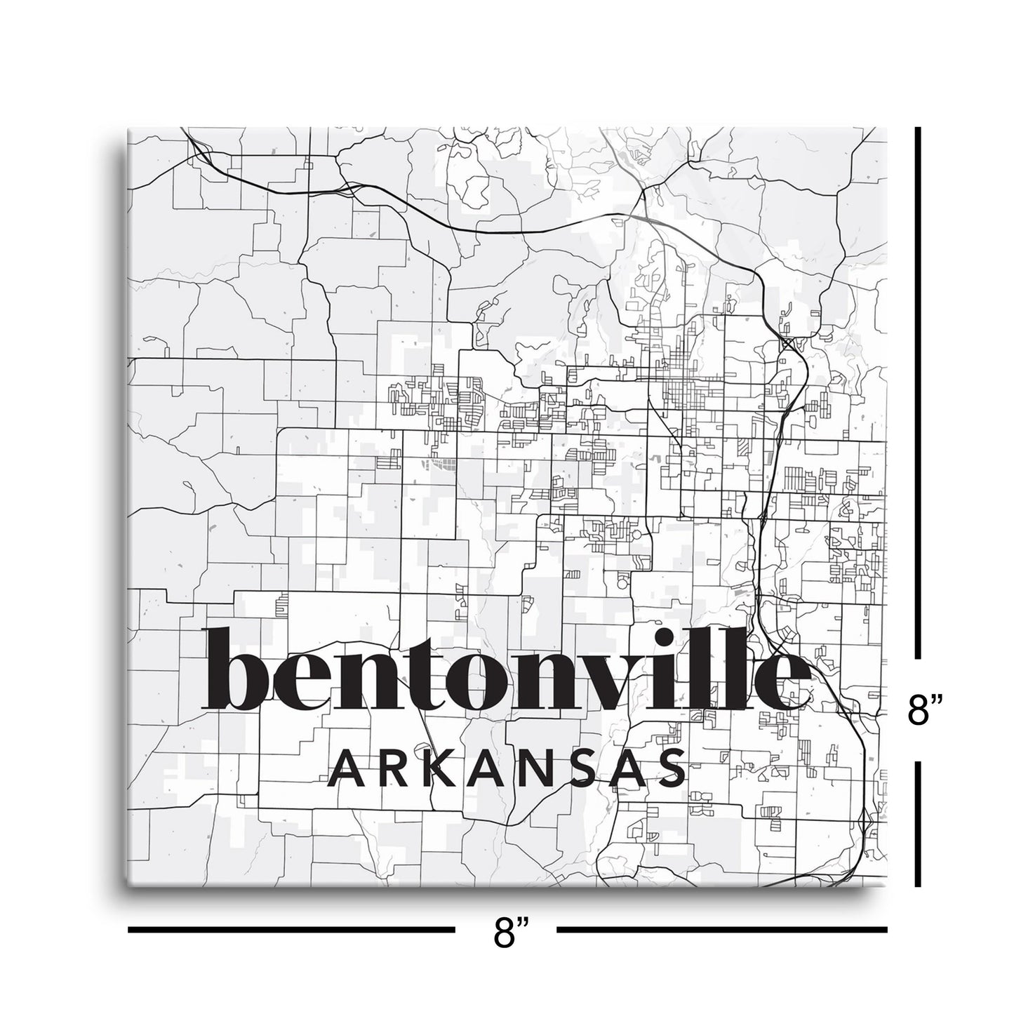 Black and White White Map Bentonville Arkansas