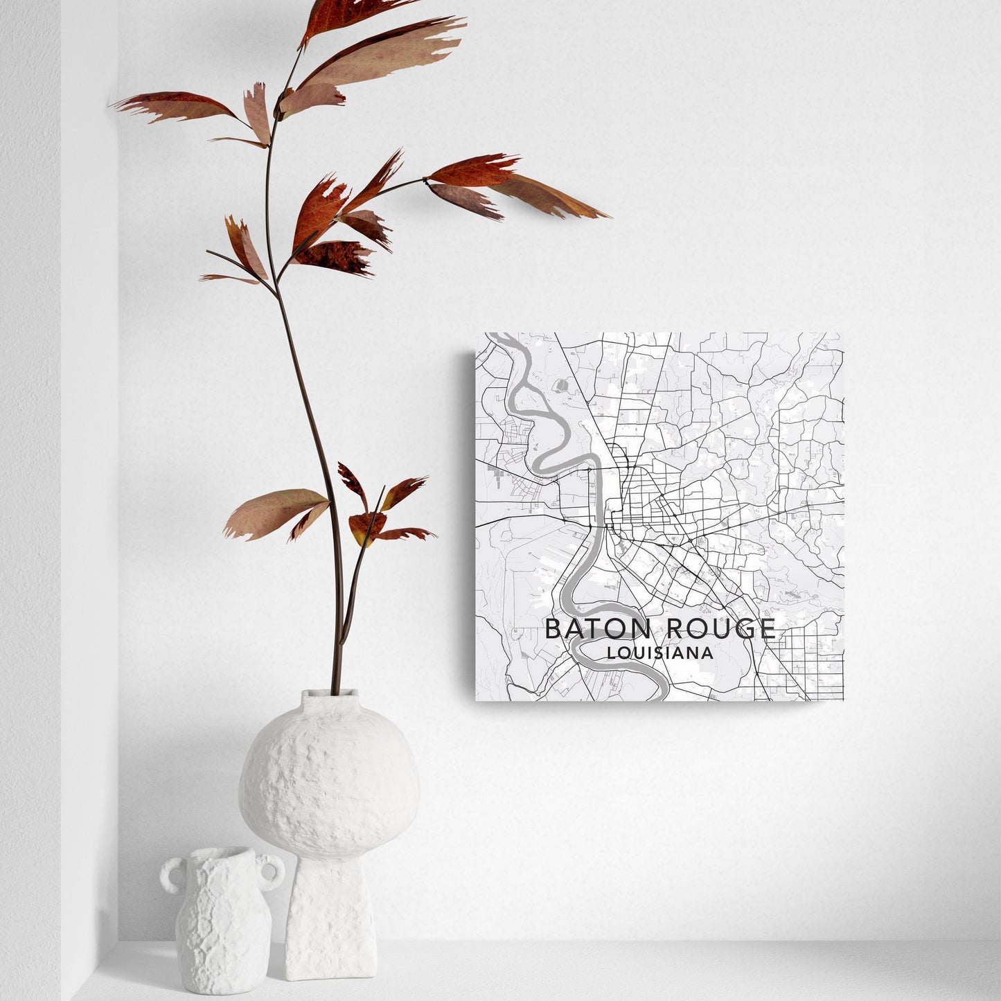 Minimalistic Baton Rouge White Map | Hi-Def Glass Art | Eaches | Min 2