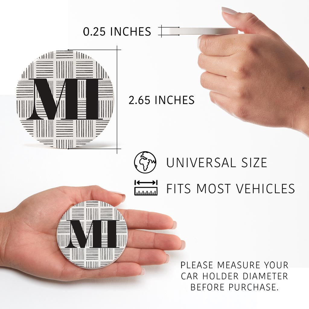 Black And White Abbreviated On White Michigan| Absorbent Car Coasters | Set of 2 | Min 4