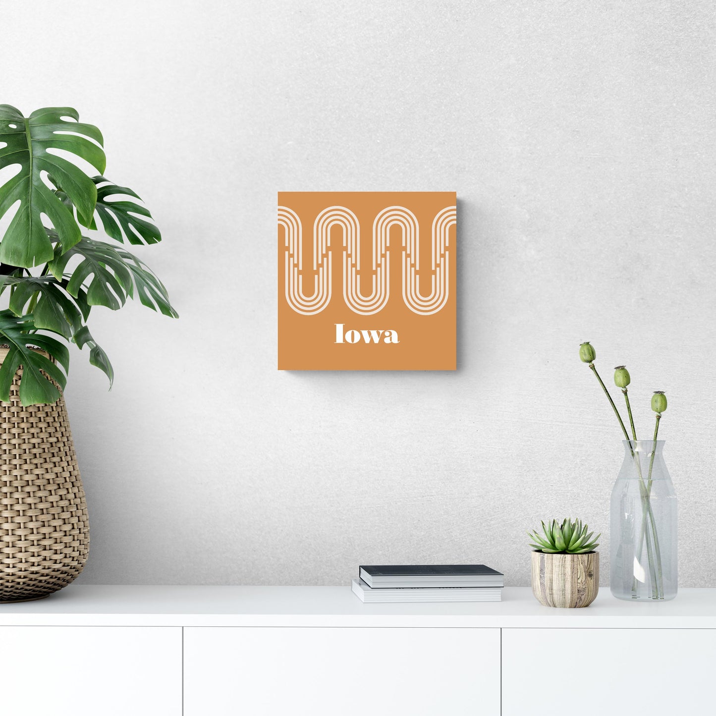 Vintage Groove Yellow Wave Lines Iowa | Wood Sign | Eaches | Min 2
