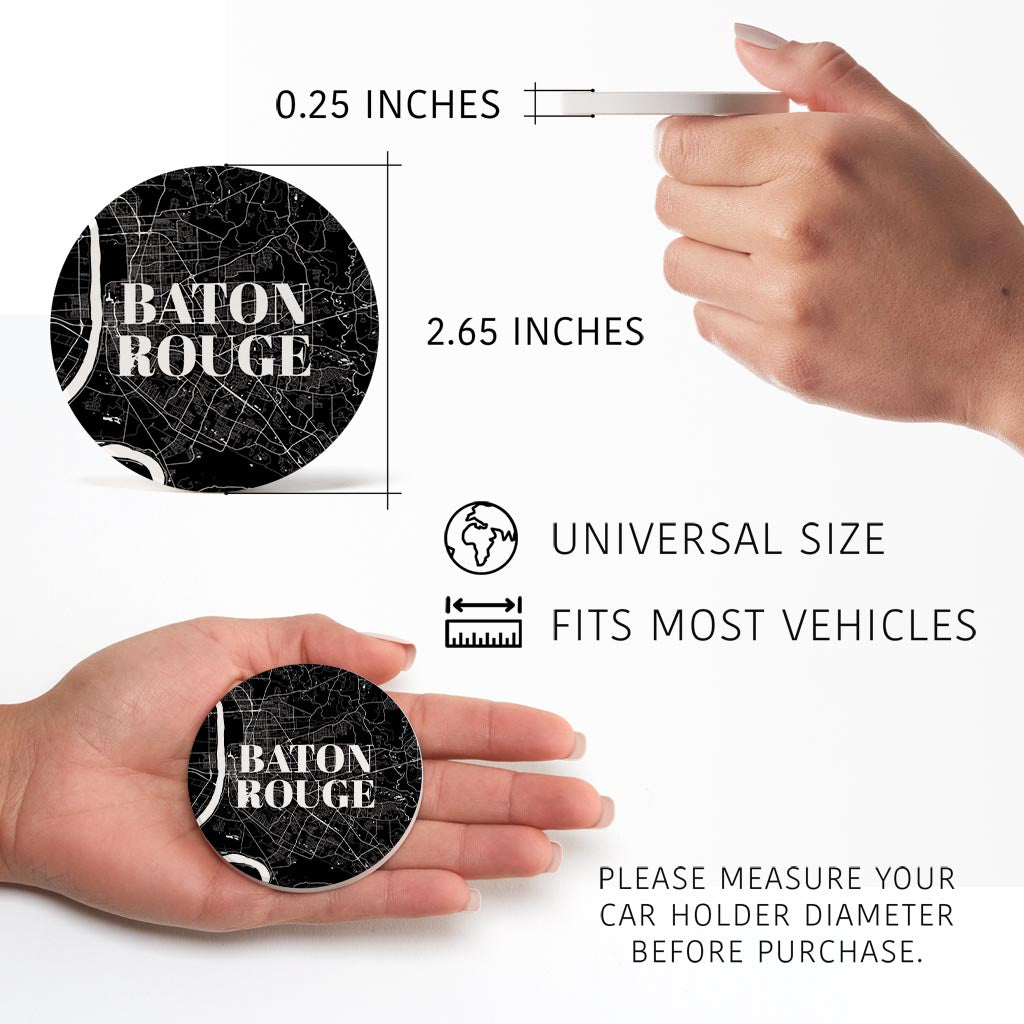 Minimalistic Baton Rouge Black Map | Absorbent Car Coasters | Set of 2 | Min 4