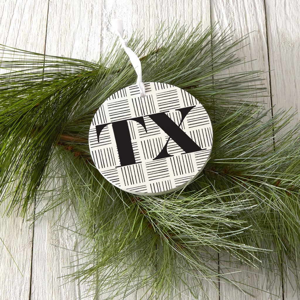 Black And White Abbreviated On White Texas | Wood Ornament | Eaches | Min 6