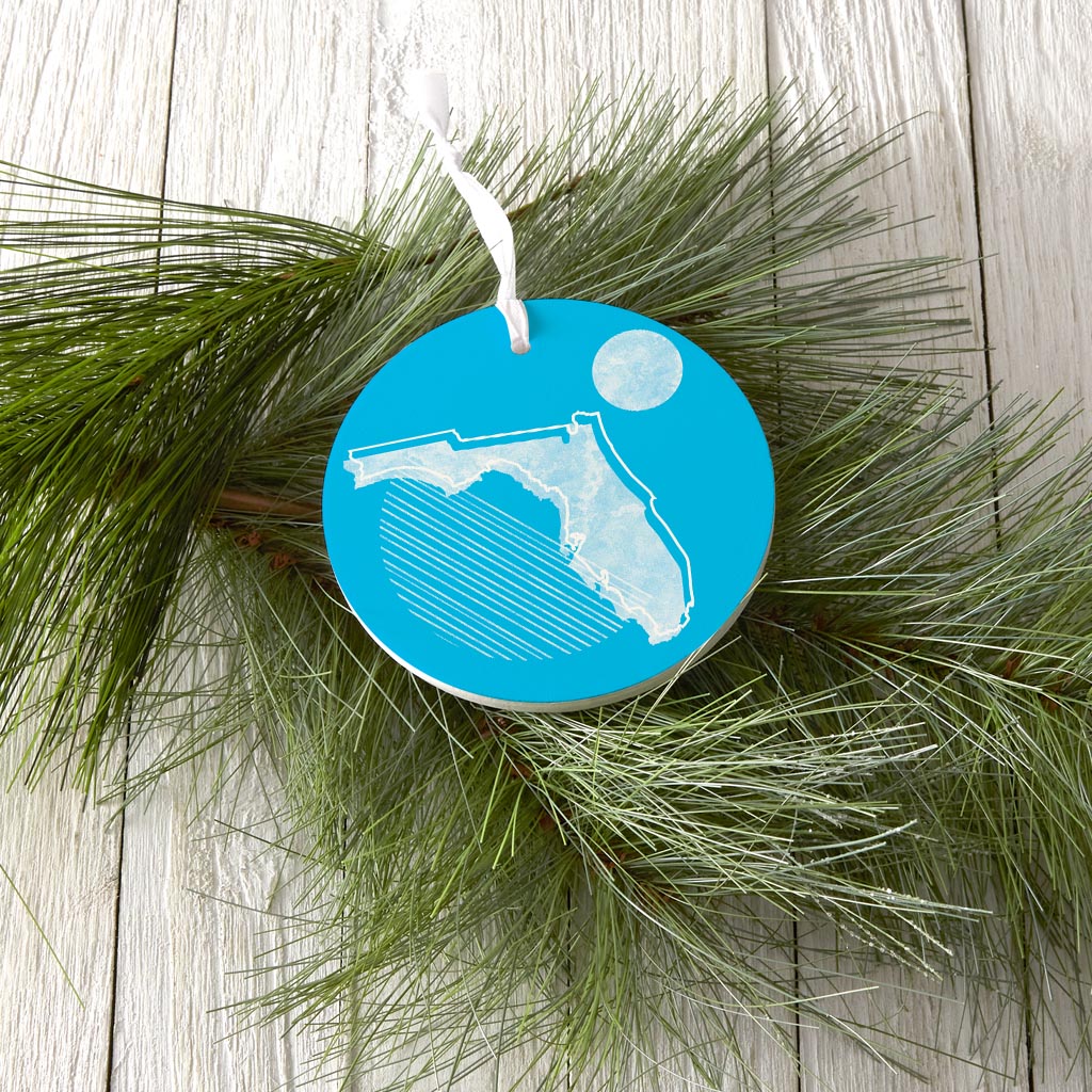 Bright Modern Geometric On Blue Florida| Wood Ornament | Eaches | Min 6