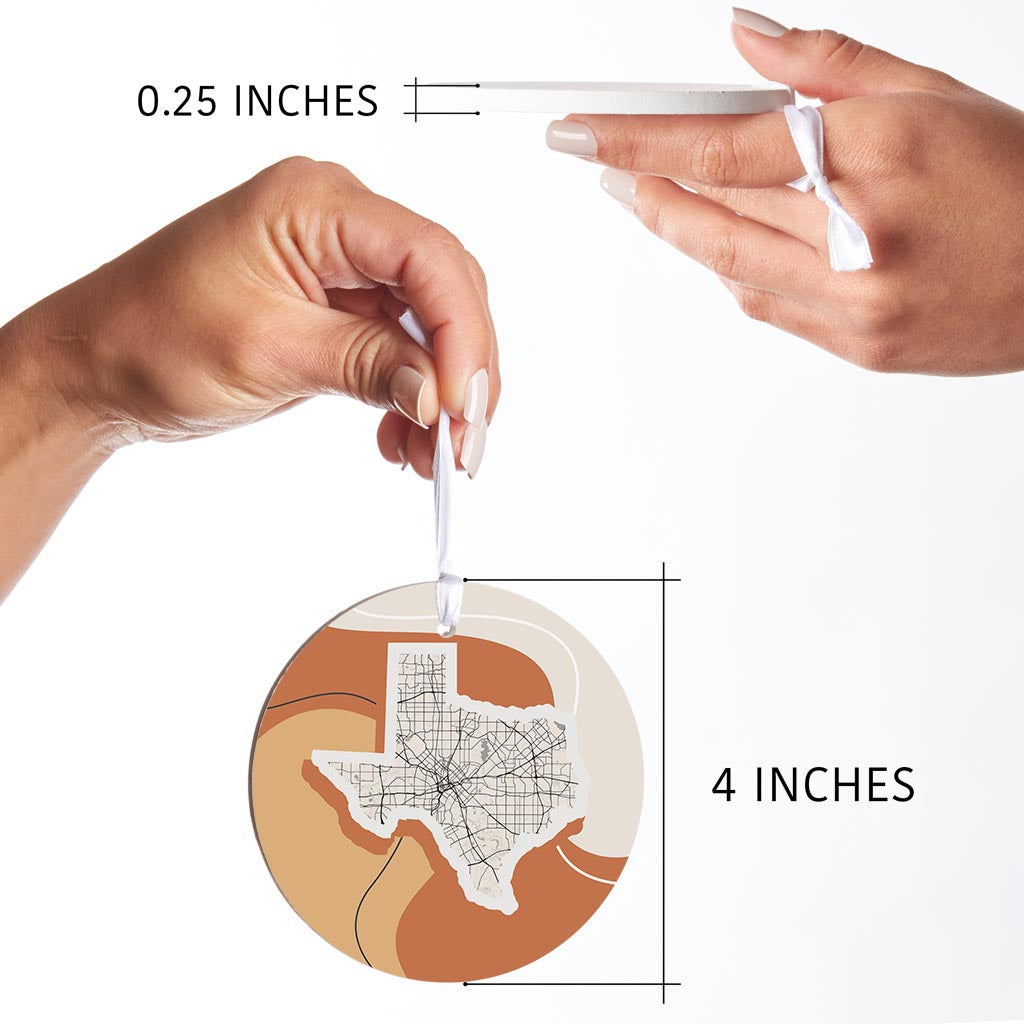 Vintage Groove Fluid Orange Map Texas Dallas | Wood Ornament | Eaches | Min 6