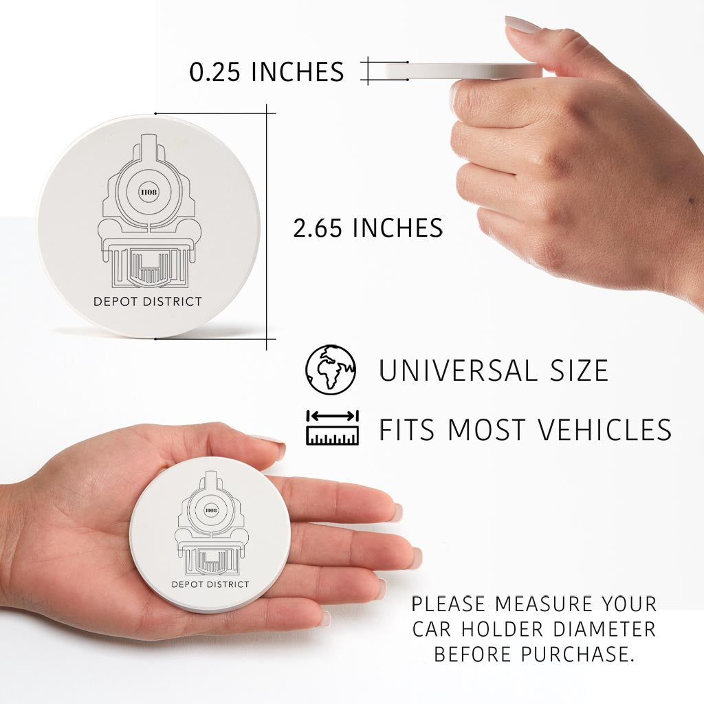 Minimalistic B&W Ardmore Ok Depot District| Absorbent Car Coasters | Set of 2 | Min 4