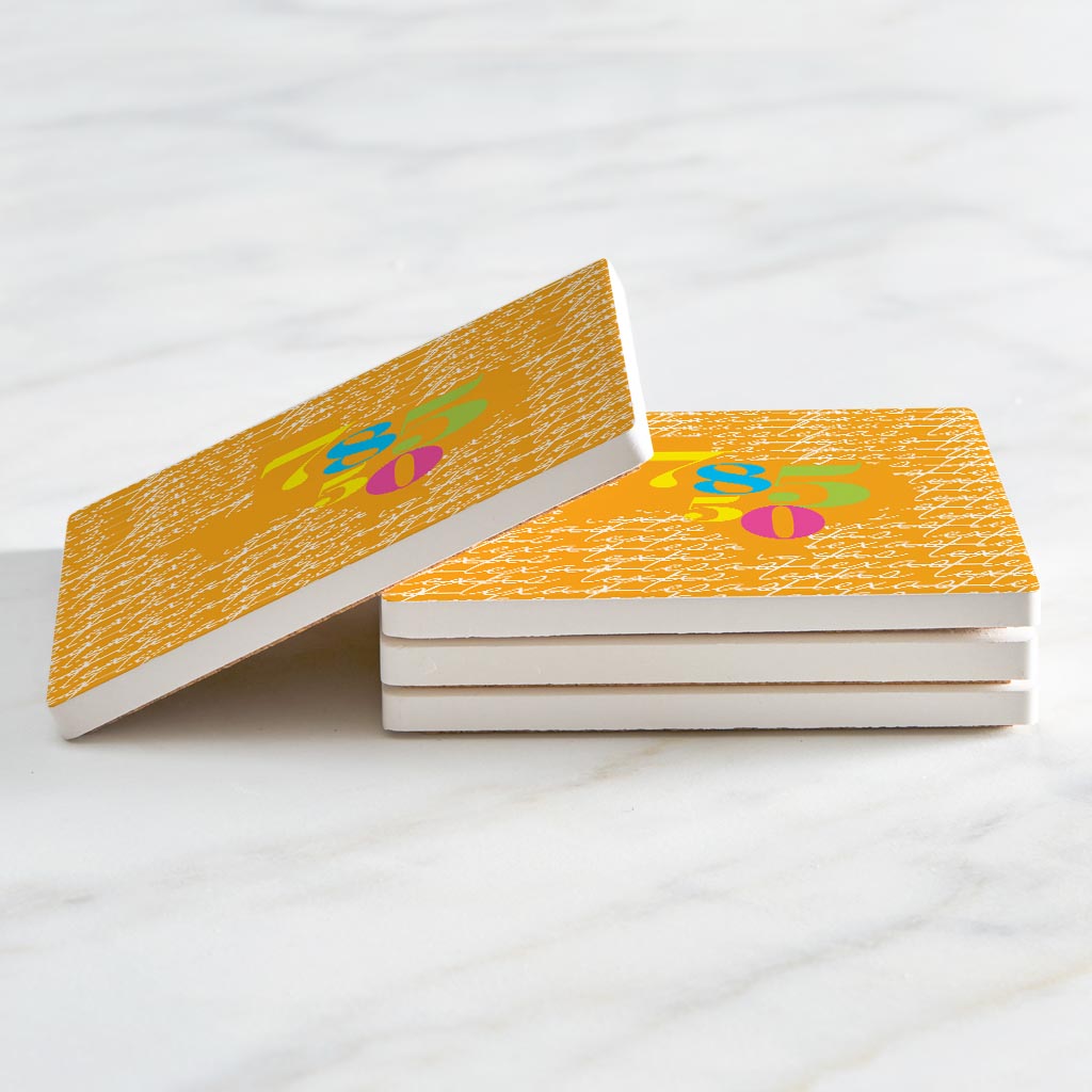 Bright Modern State Script Orange Texas Harlingen | Absorbent Coasters | Set of 4 | Min 2