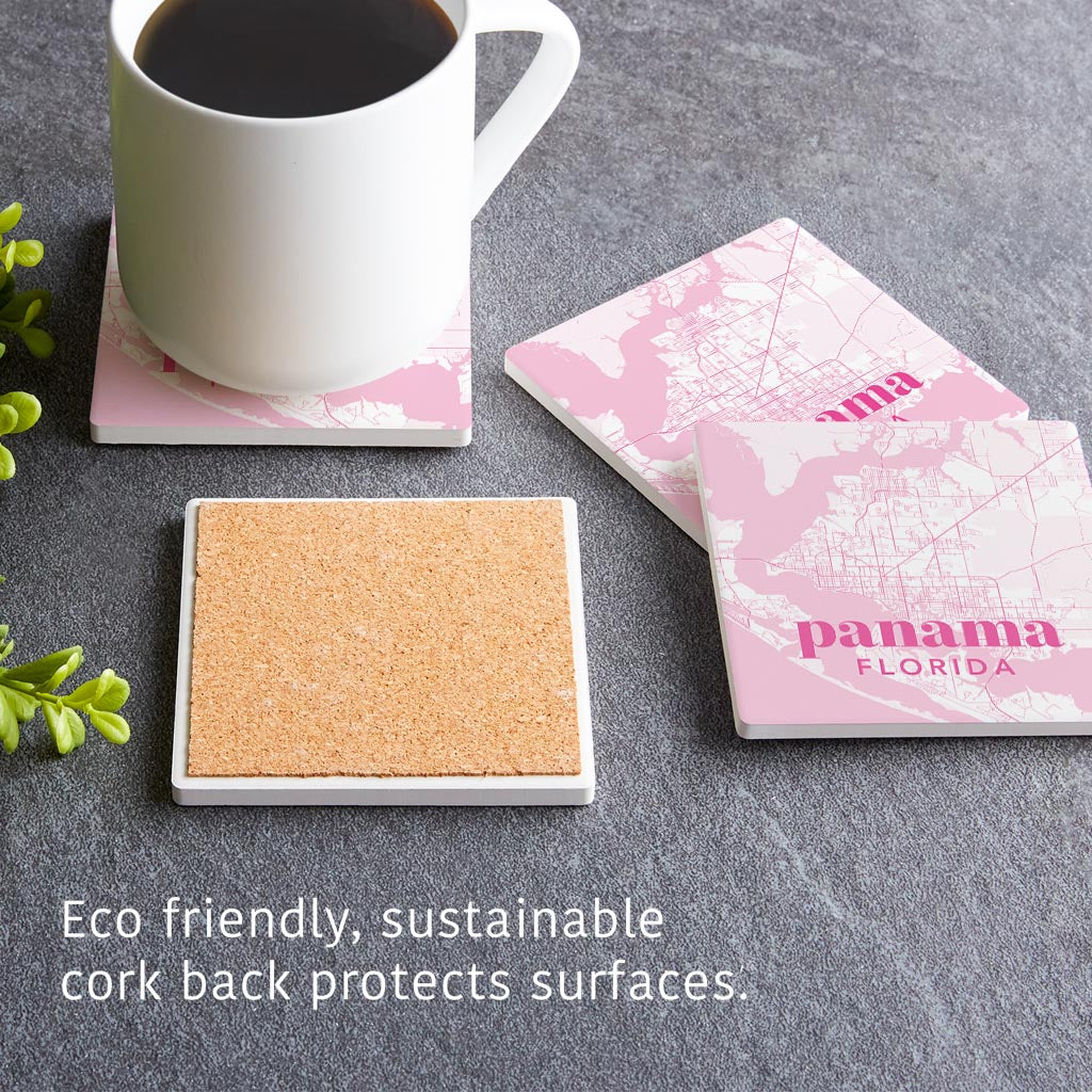 Bright Modern Pink Map Florida Panama | Absorbent Coasters | Set of 4 | Min 2