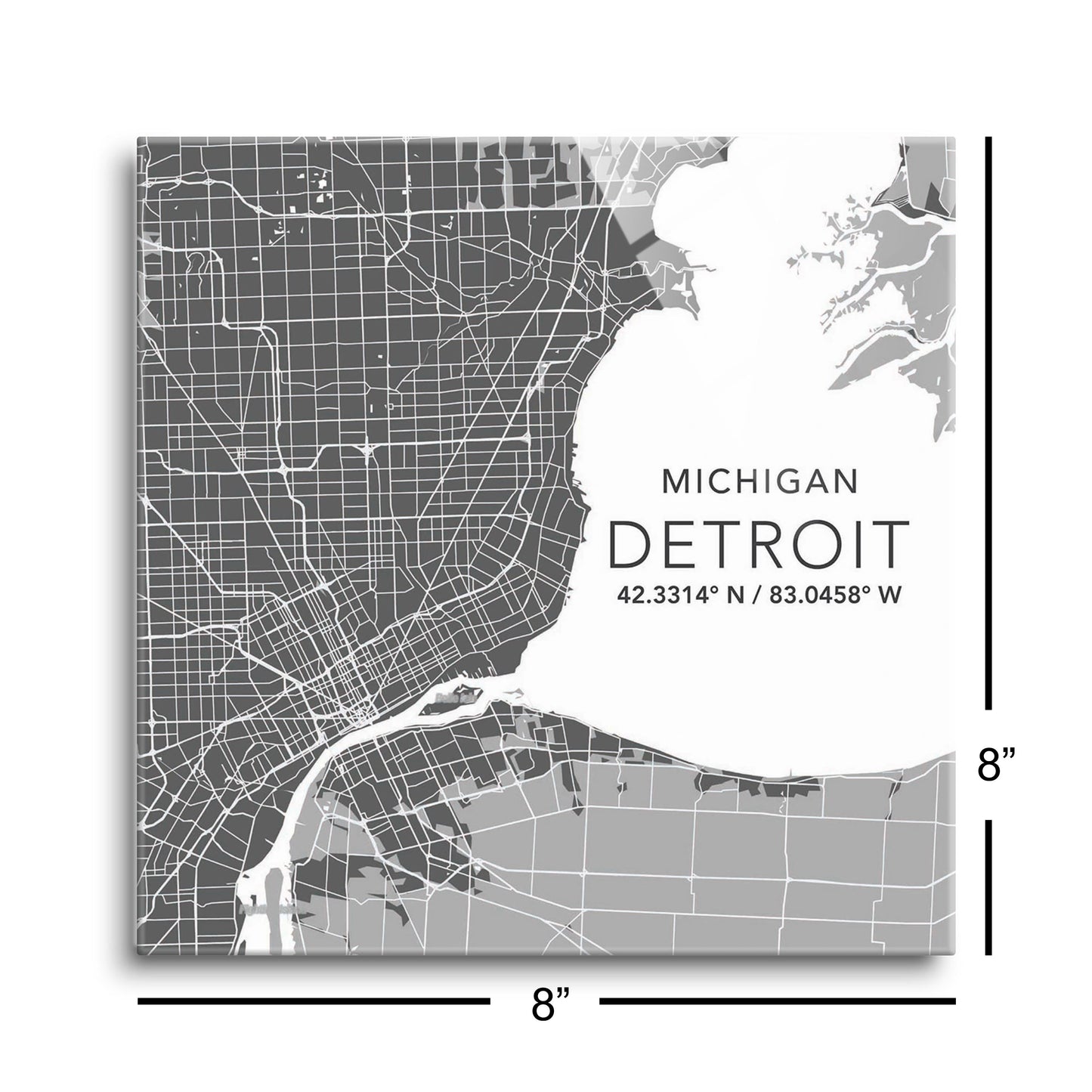 Grey Detroit Michigan Map & Coordinates | 8x8