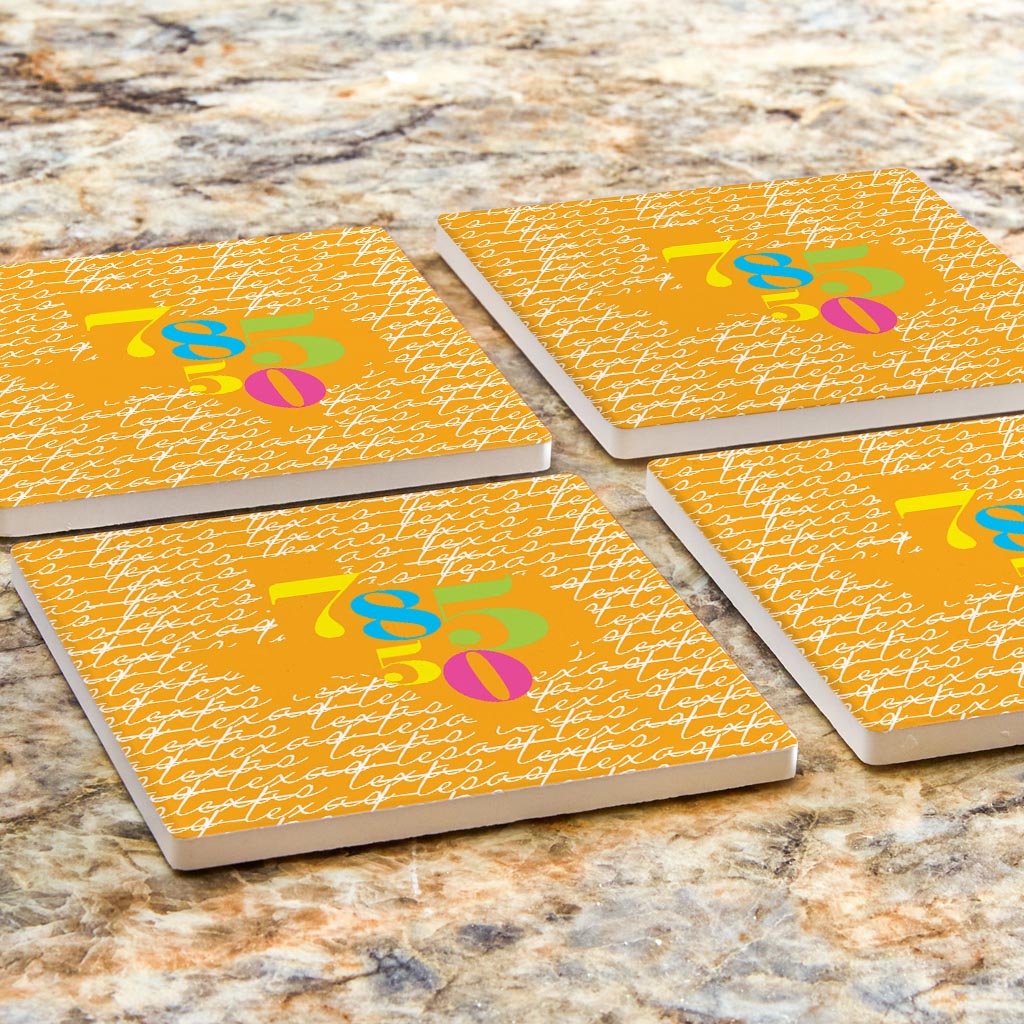 Bright Modern State Script Orange Texas Harlingen | Absorbent Coasters | Set of 4 | Min 2