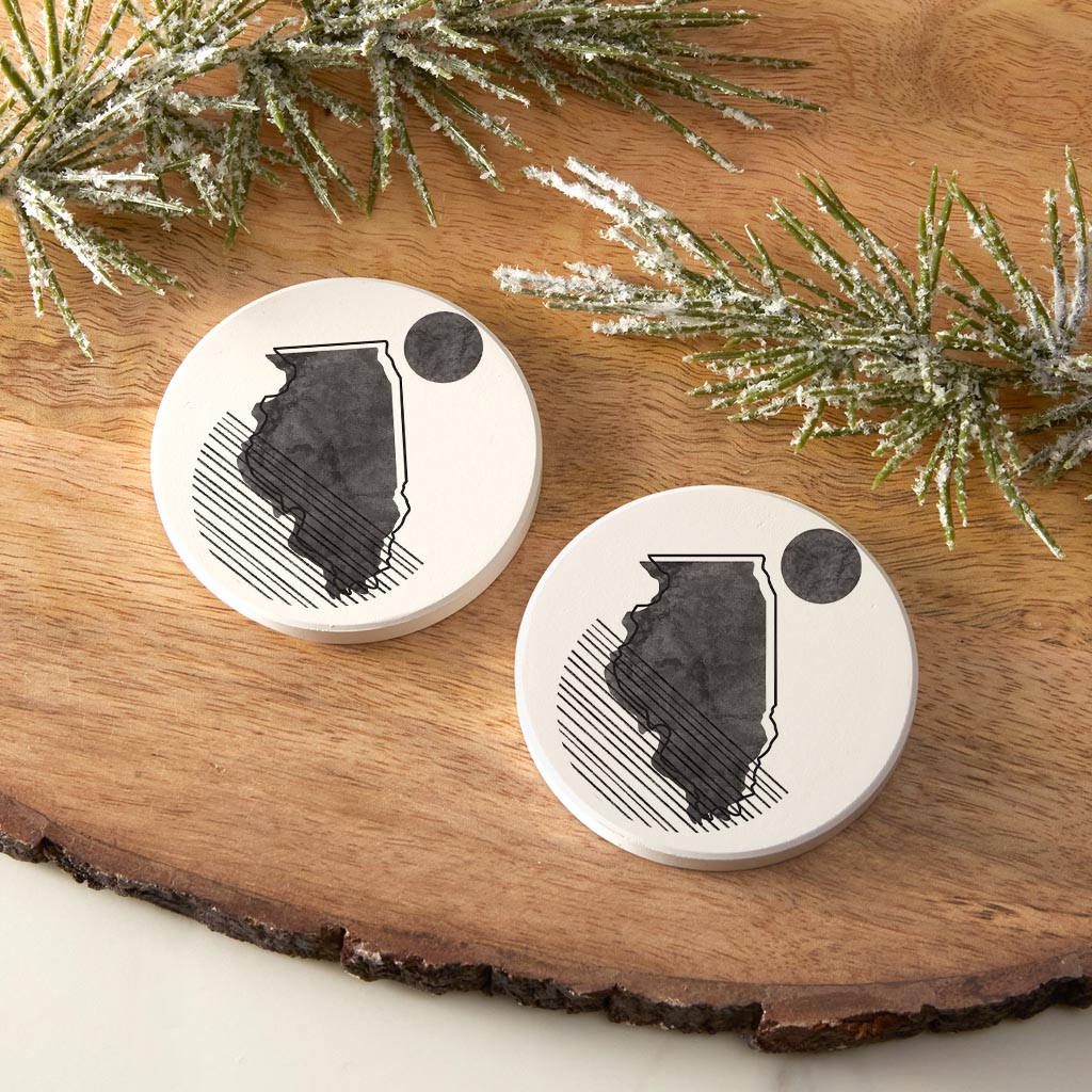 Black And White Geometric On White Illinois | Absorbent Car Coasters | Set of 2 | Min 4
