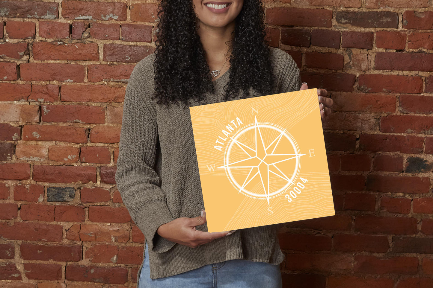 Boho Color Compass Zip On Yellow Georgia Atlanta | Wood Sign | Eaches | Min 2