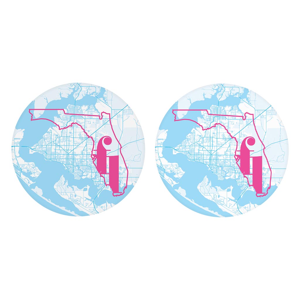 Bright Modern Abbreviated State Map Blue Florida Panama | Absorbent Car Coasters | Set of 2 | Min 4