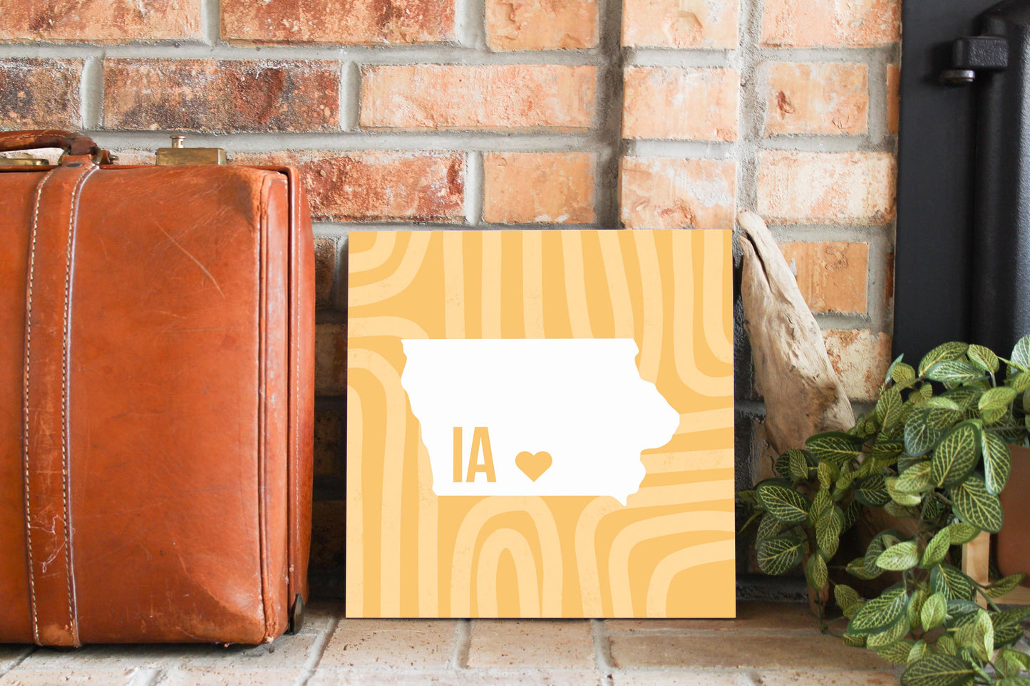 Boho Color Heart State On Yellow Iowa | Wood Sign | Eaches | Min 2