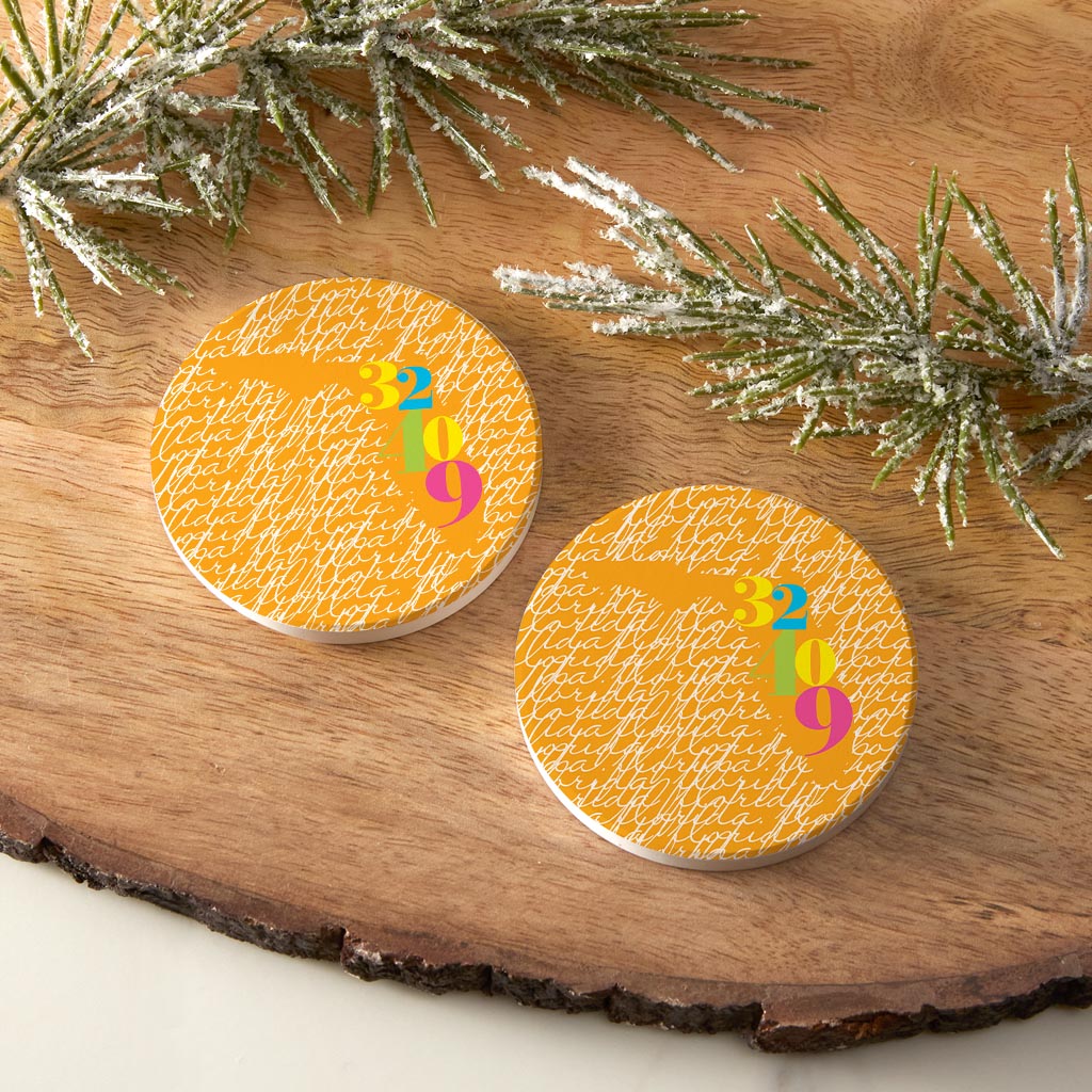 Bright Modern State Script Orange Florida Panama | Absorbent Car Coasters | Set of 2 | Min 4