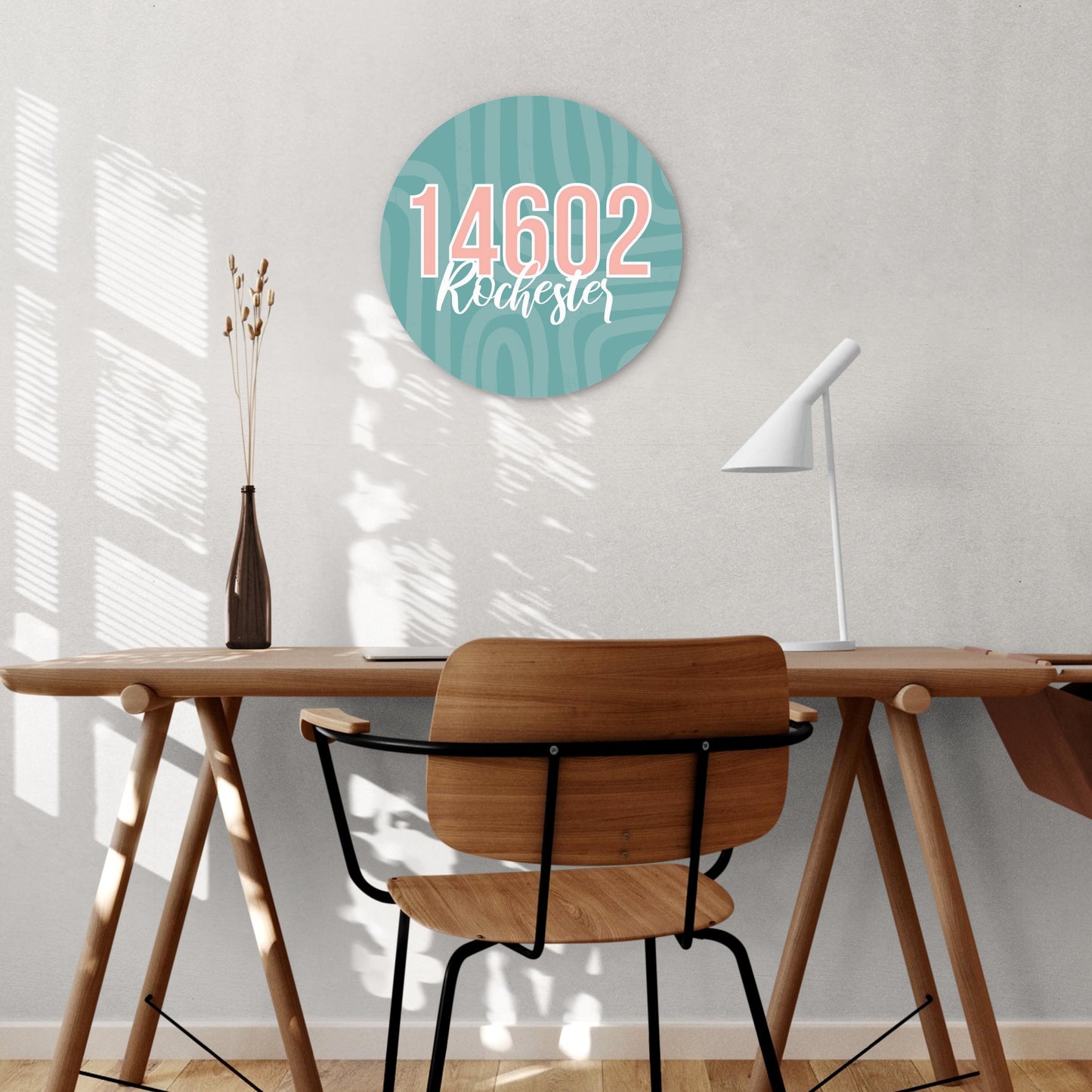 Boho Color City Zip On Blue New York Rochester | Wood Sign | Eaches | Min 1