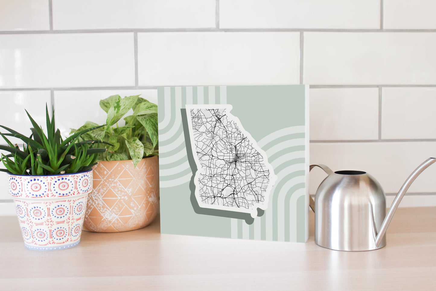 Vintage Groove Light Green Lines Map Georgia Atlanta | Wood Block | Eaches | Min 2