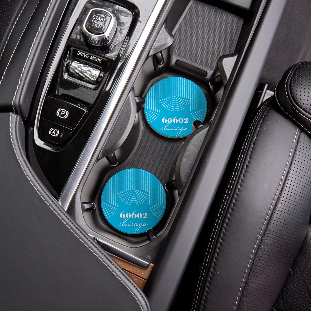 Bright Modern City Zip On Teal Illinois Chicago | Absorbent Car Coasters | Set of 2 | Min 4