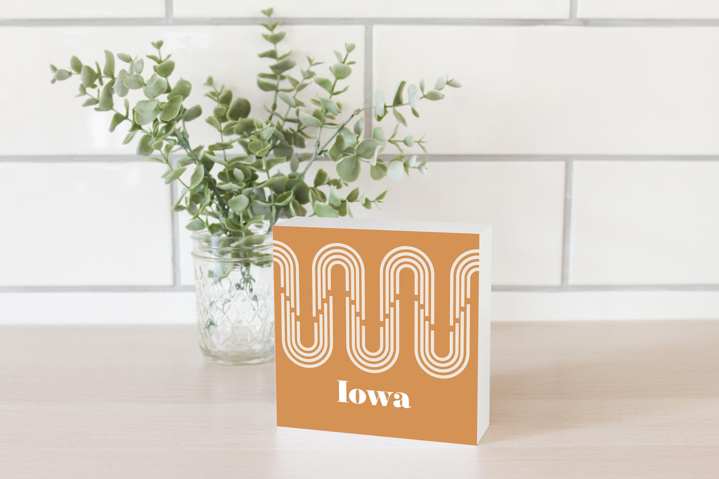 Vintage Groove Yellow Wave Lines Iowa | Wood Block | Eaches | Min 4