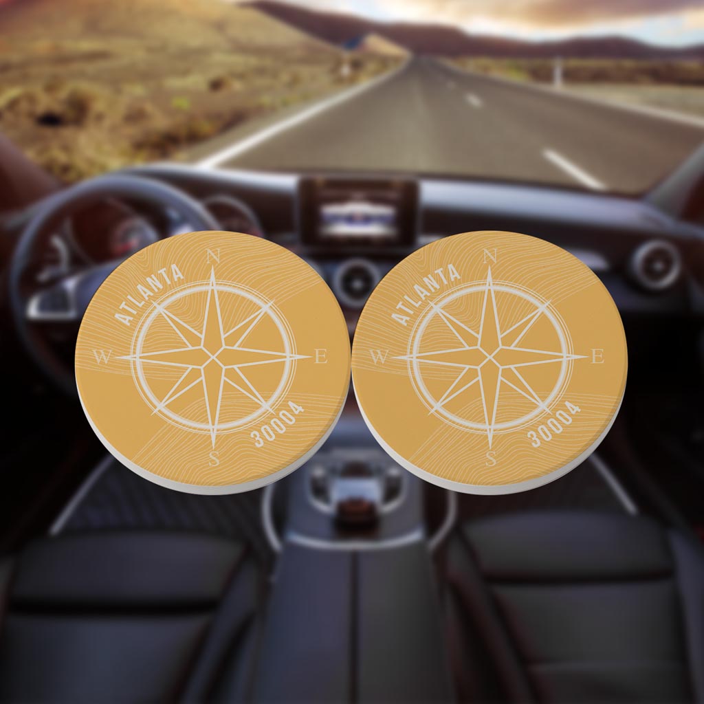 Boho Color Compass Zip On Yellow Georgia Atlanta | Absorbent Car Coasters | Set of 2 | Min 4