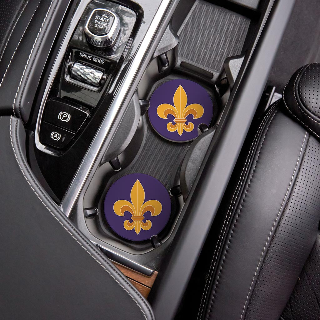 Purple Gold Louisiana Fleur De Lis| Absorbent Car Coasters | Set of 2 | Min 4