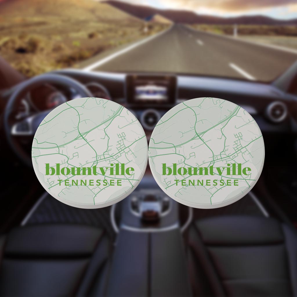 Bright Modern Green Map Tennessee Blountville | Absorbent Car Coasters | Set of 2 | Min 4
