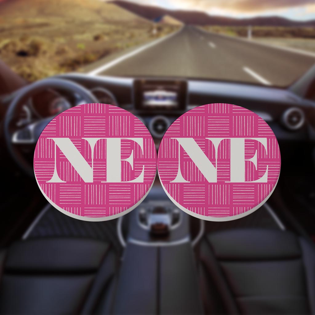 Bright Modern Abbreviated On Pink Nebraska| Absorbent Car Coasters | Set of 2 | Min 4