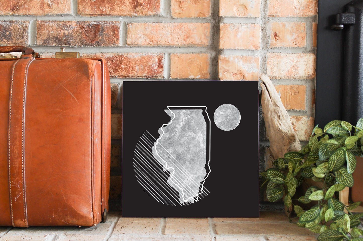 Black And White Geometric On Black Illinois | Wood Sign | Eaches | Min 2