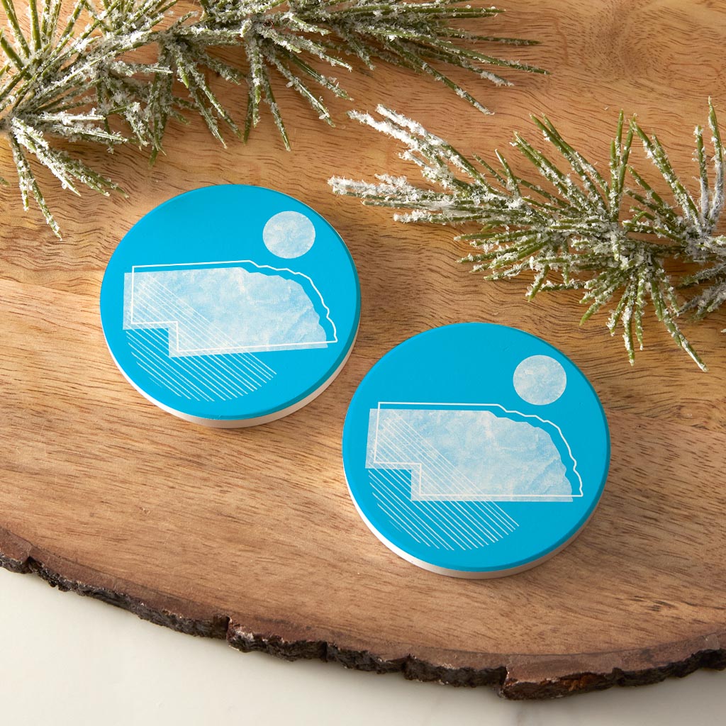 Bright Modern Geometric On Blue Nebraska| Absorbent Car Coasters | Set of 2 | Min 4