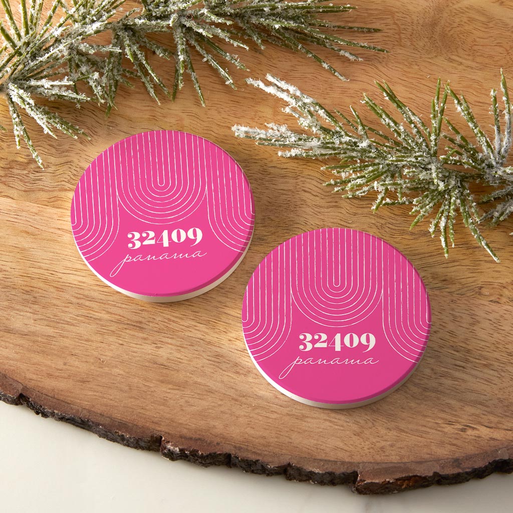 Bright Modern City Zip On Pink Florida Panama | Absorbent Car Coasters | Set of 2 | Min 4