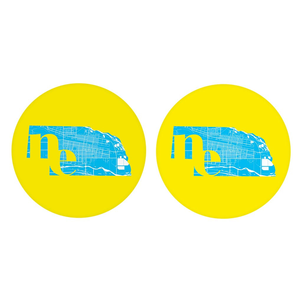 Bright Modern Abbreviated State Yellow Nebraska| Absorbent Car Coasters | Set of 2 | Min 4