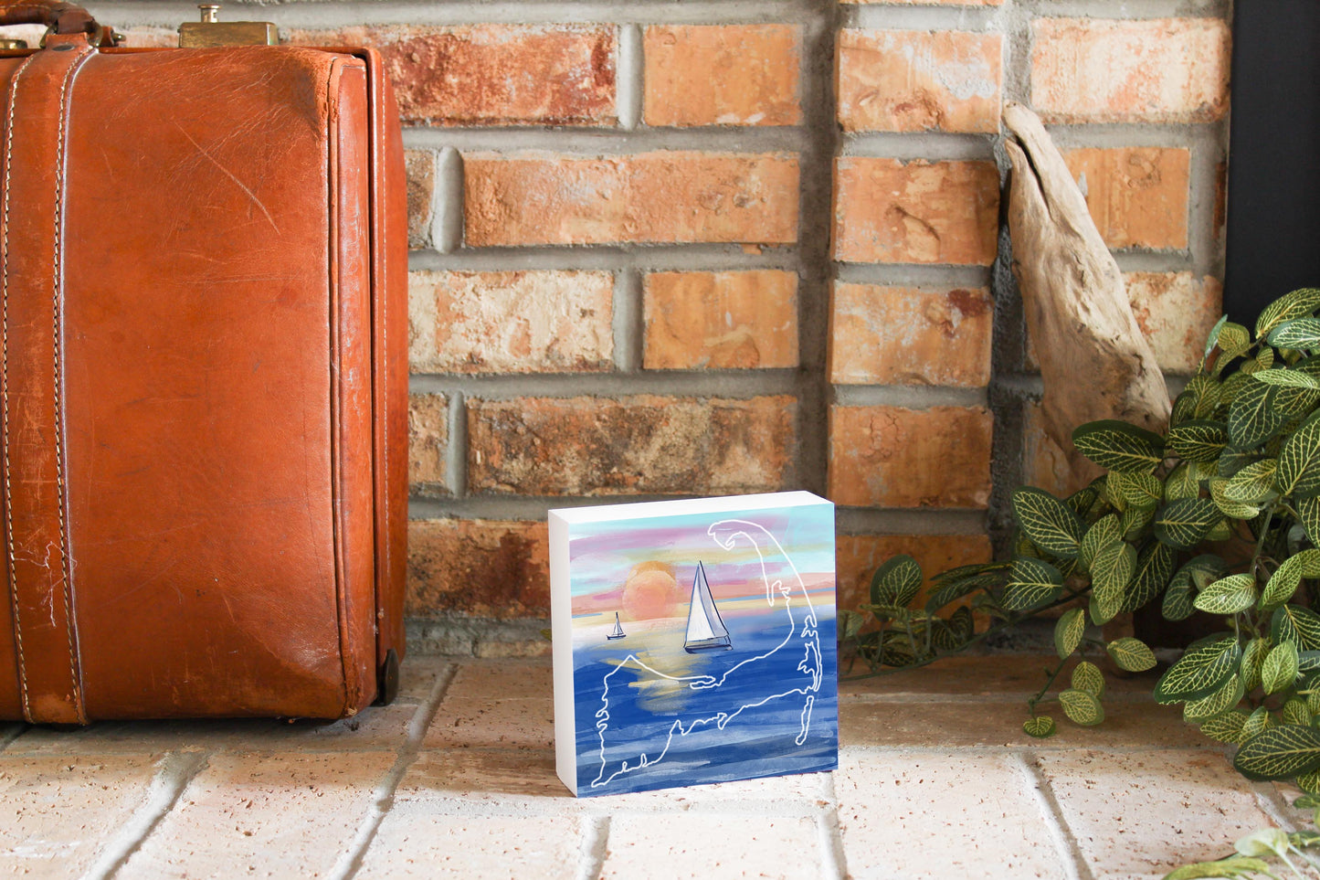 Watercolor Sunset With Sailboats | Wood Block | Eaches | Min 4