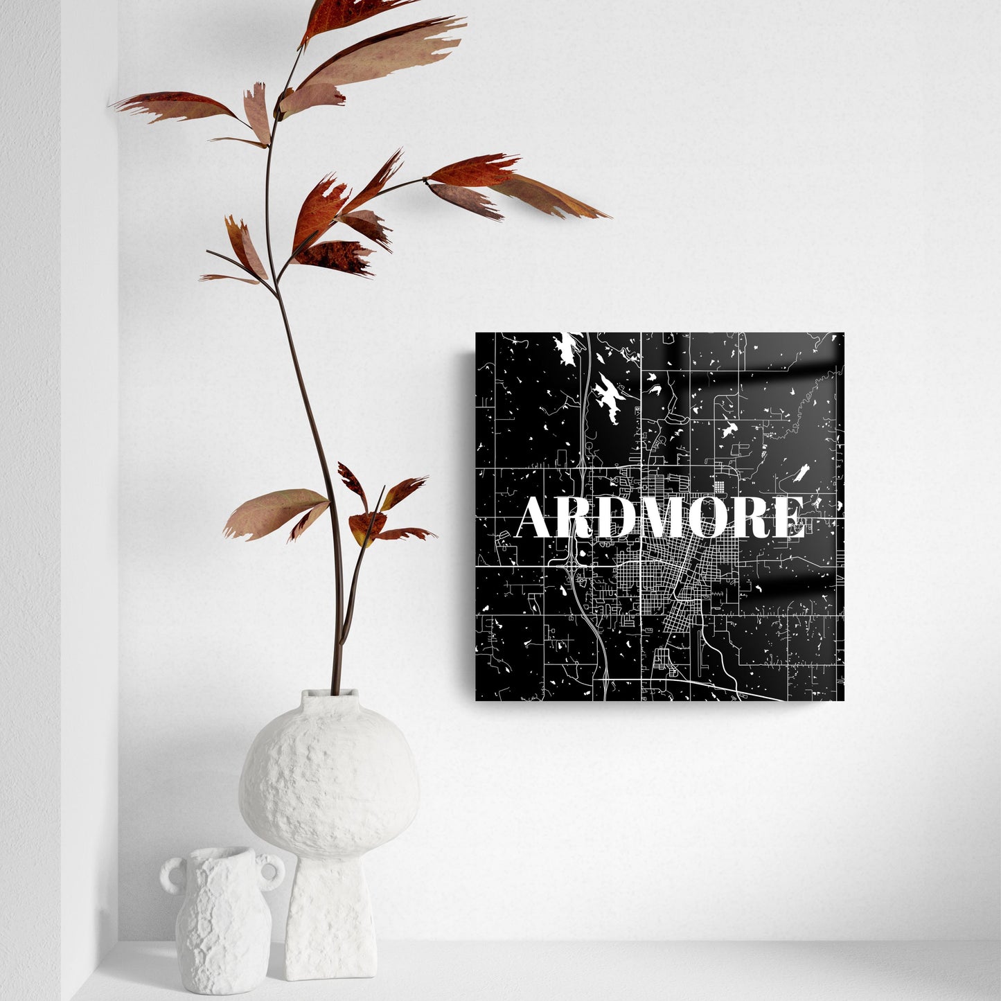 Minimalistic B&W Ardmore Ok Map | Hi-Def Glass Art | Eaches | Min 2