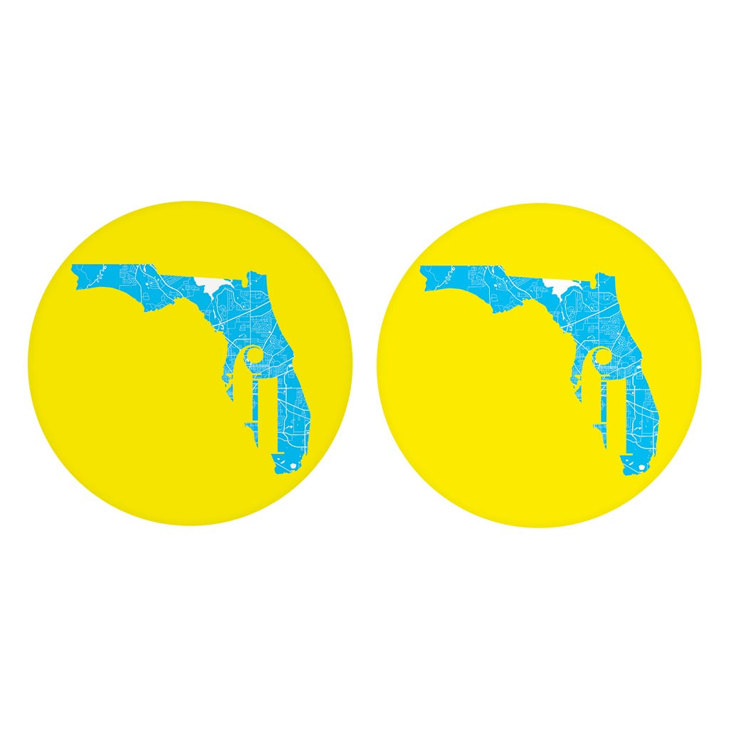Bright Modern Abbreviated State Yellow Florida Tallahassee| Absorbent Car Coasters | Set of 2 | Min 4