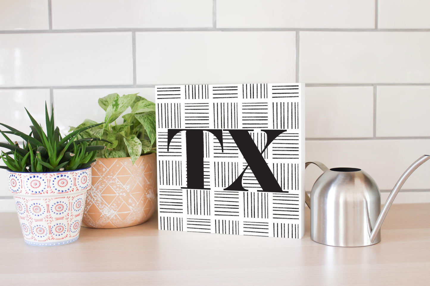 Black And White Abbreviated On White Texas | Wood Block | Eaches | Min 2