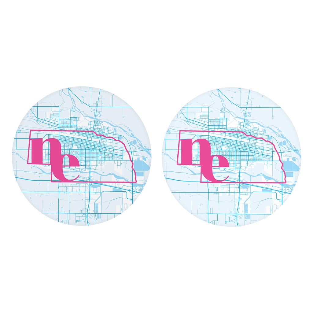 Bright Modern Abbreviated State Map Blue Nebraska North Platte| Absorbent Car Coasters | Set of 2 | Min 4