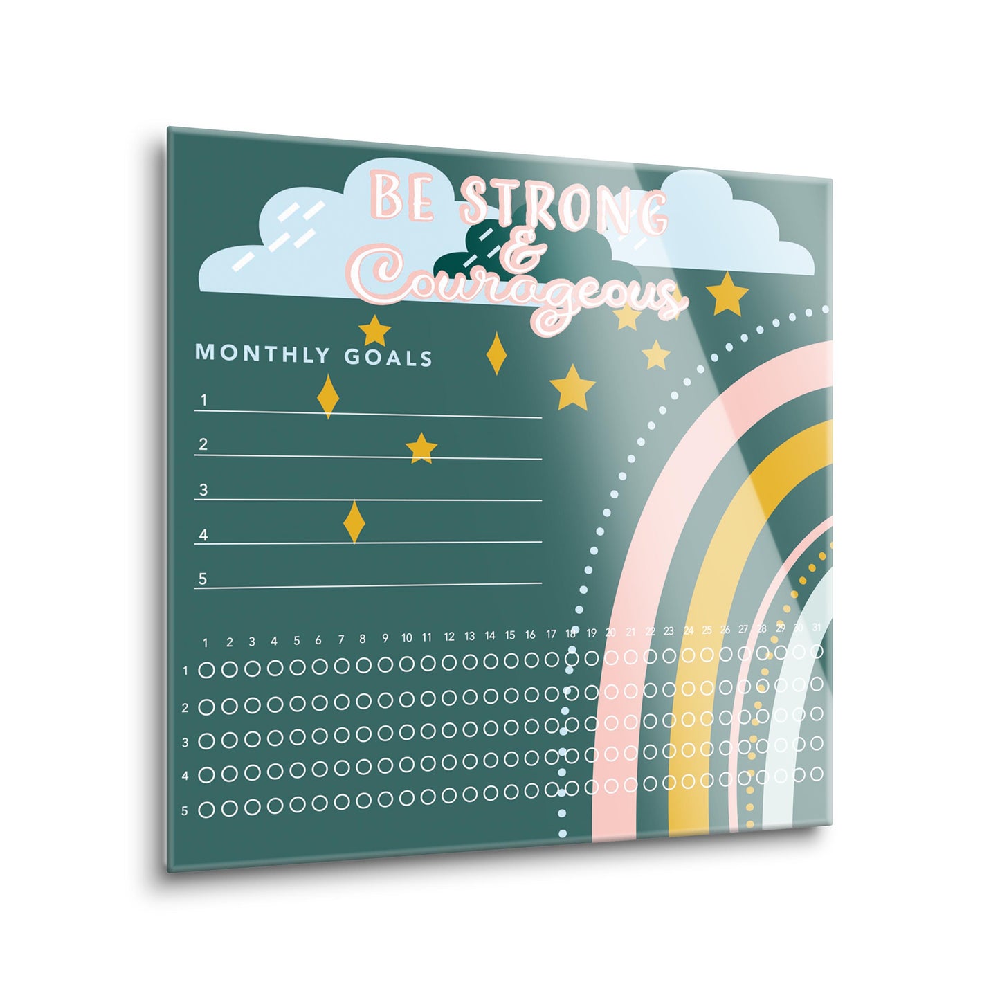 Childrens Green Rainbow Habit Tracker| Hi-Def Glass Art | Eaches | Min 2