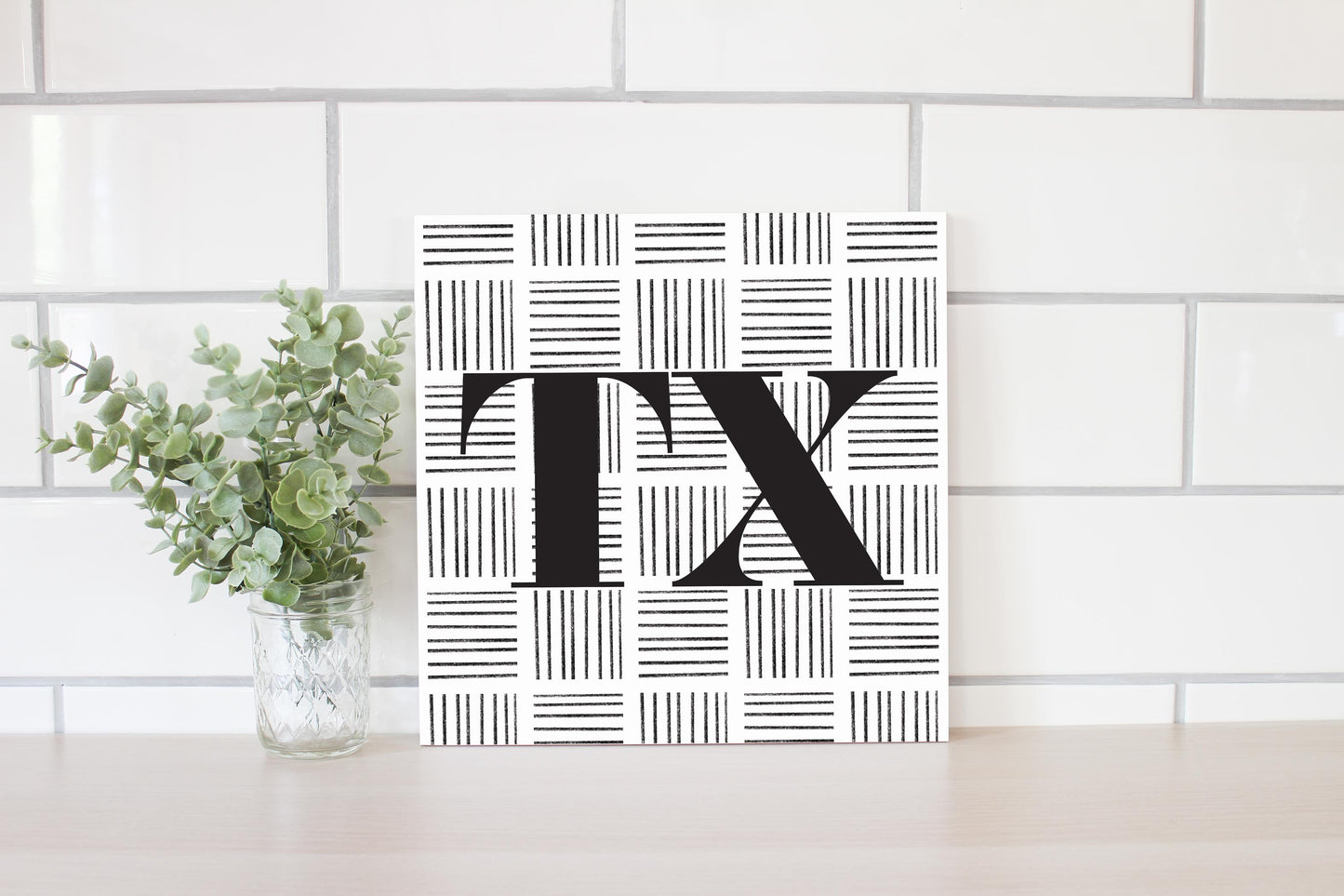 Black And White Abbreviated On White Texas | Wood Sign | Eaches | Min 2