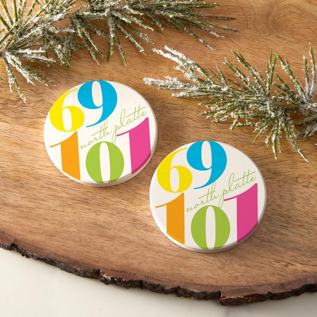 Bright Modern Color Block City Zip Nebraska North Platte | Absorbent Car Coasters | Set of 2 | Min 4
