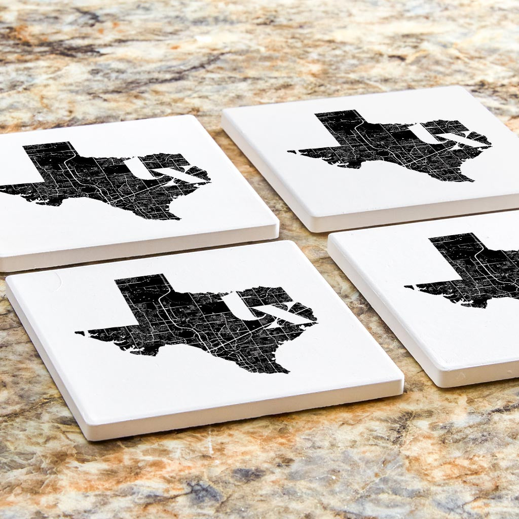 Black and White Abbreviated State Map White Texas