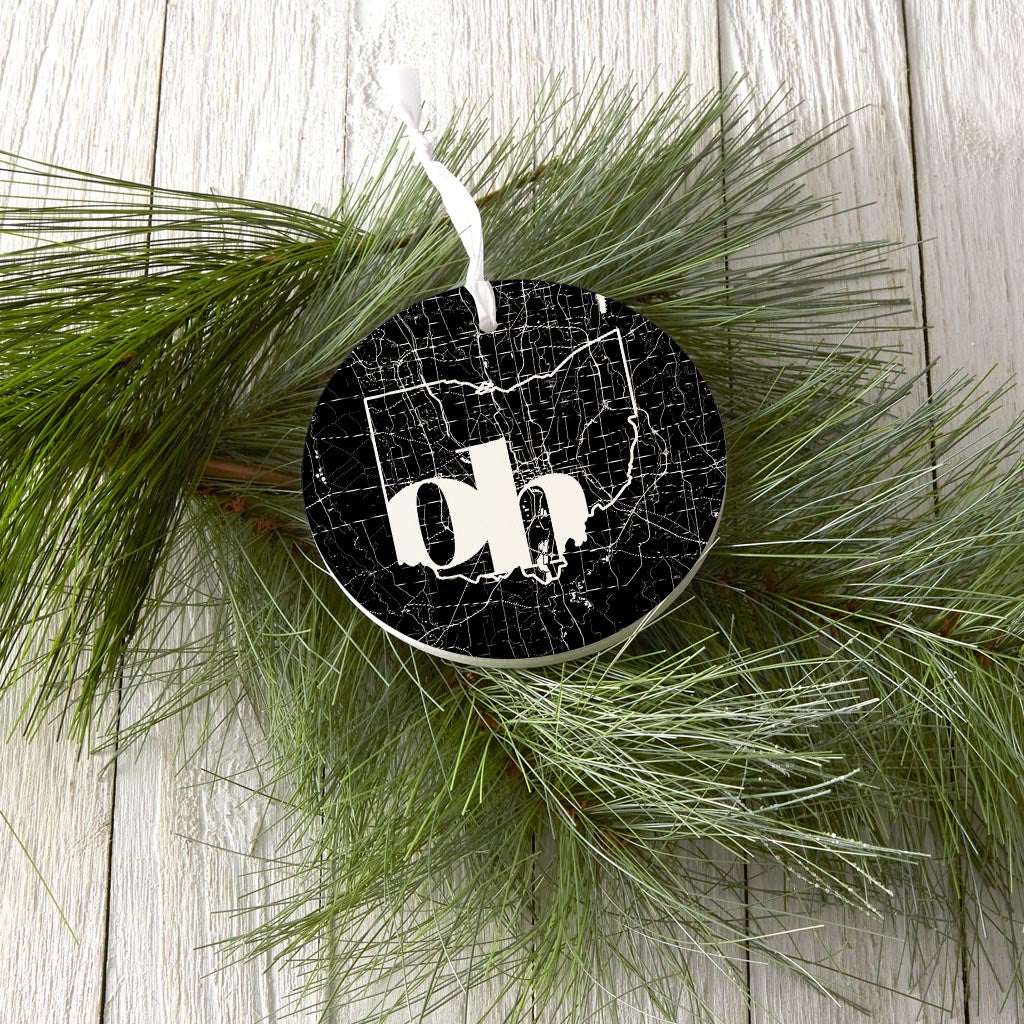 Black And White Abbreviated State Map Black Ohio Columbus| Wood Ornament | Eaches | Min 6
