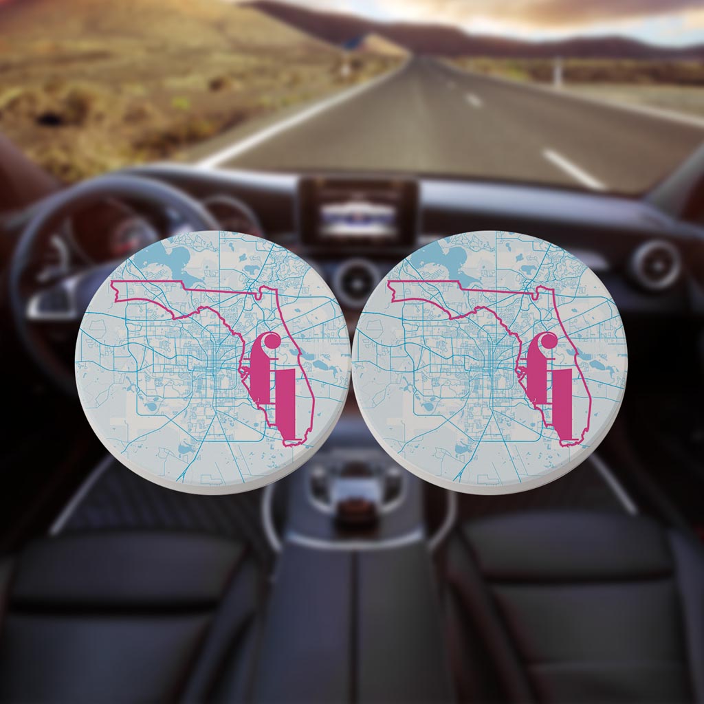 Bright Modern Abbreviated State Map Blue Florida Tallahassee | Absorbent Car Coasters | Set of 2 | Min 4