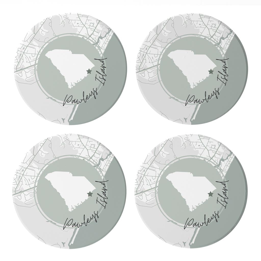 Vintage Groove State Star Map Pawleys Island | 4x4